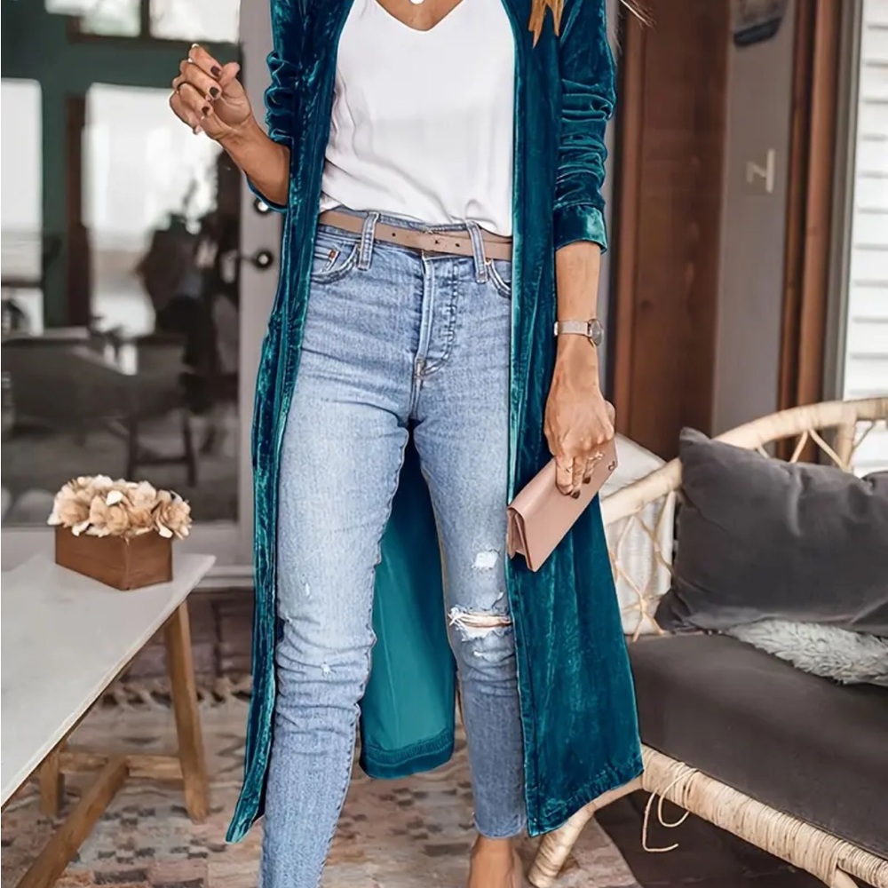 Dark Teal open long drape sweater